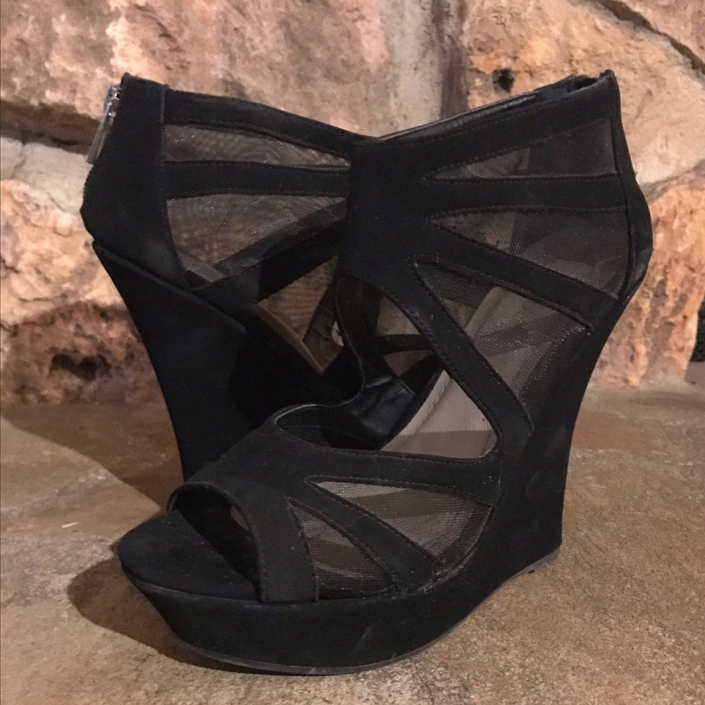 Bamboo black wedge open toe S: 8.5
